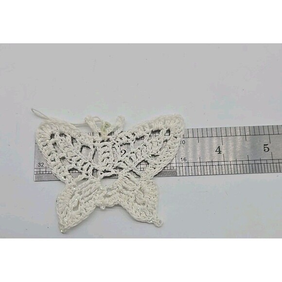 Vintage Christmas Tree Ornament Hand Crocheted Butterfly White Holiday Decorate - Picture 5 of 6